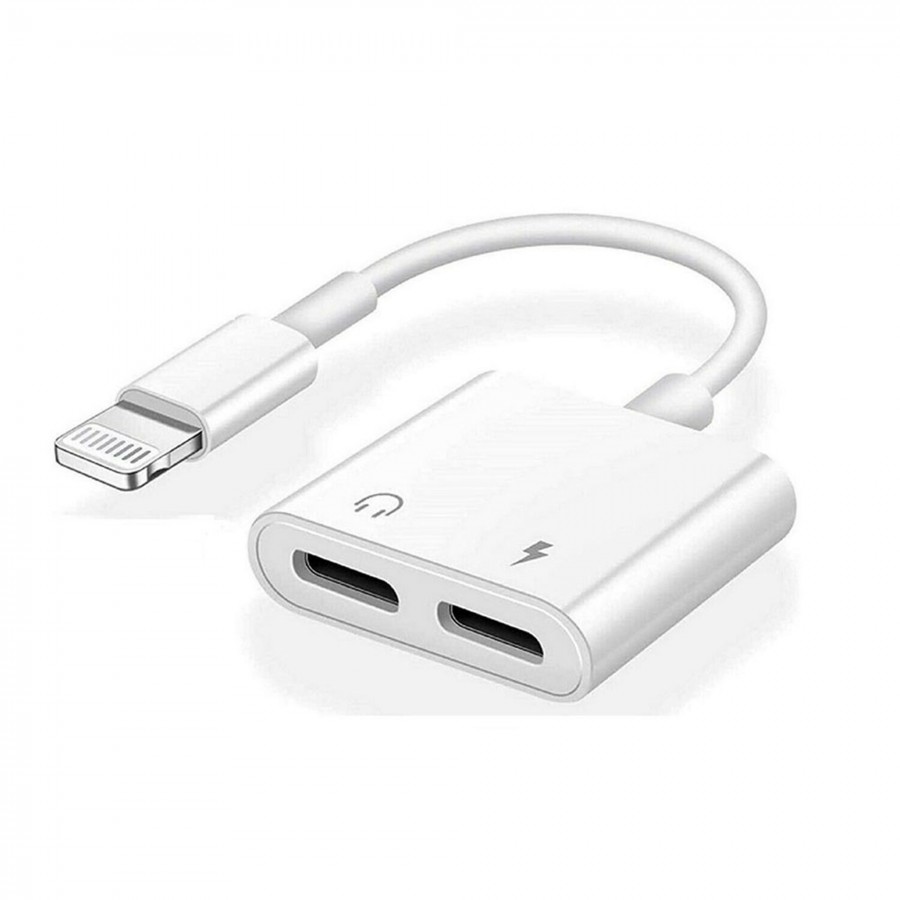 2-in-1 Lightning iOS Splitter Adapter with Charge Port and HEADPHONE Jack (White)
